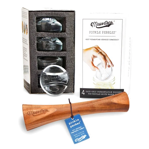 Masontops Pickle Packer Vegetable Tamper & Pickle Pebble Glass Weight Fermentation Tool Set - Regular Mouth Canning Kits