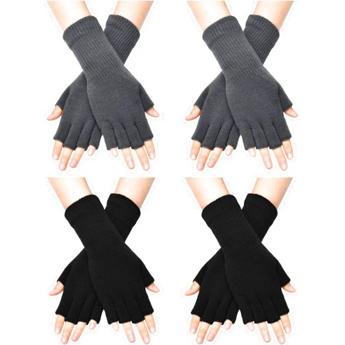 SATINIOR Winter Fingerless Gloves for Women Half Finger Typing Gloves with Long Wrist Cuff Knit Fingerless Mittens for Women