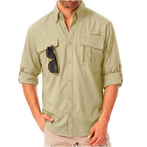 Yanpipe Safari Shirts for Men for Africa UV Sun Protection Lightweight Quick Dry Moisture Wicking for Hiking Fishing Travel Outdoor