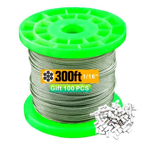 TOYELIU T304-Stainless Steel 1/16'' Wire Rope,7x7 Strand Core (300ft)