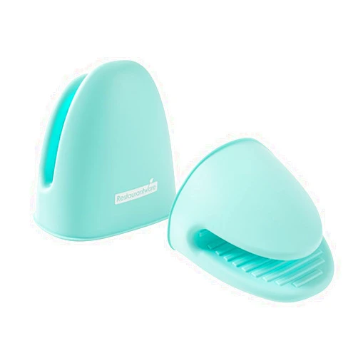 Restaurantware Comfy Grip 4.3 x 3.5 x 4.2 Inch Mini Oven Mitt Pot Holders, 1 Food-Grade Finger Mitt Set - 2-Piece Set, Oven-Ready Up To 446F, Turquoise Silicone Mitts, Ribbed Texture, Dishwashable - Restaurantware