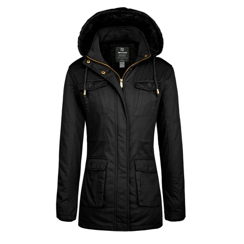 wantdo Women's Winter Parka Coat Sherpa Lined Warm Cotton Jacket with Removable Hood