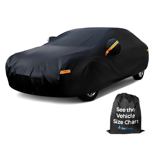 EzyShade 10-Layer Car Cover Waterproof All Weather - See Vehicle Size-Chart - Car Covers for Automobiles & Car Snow Cover - Full Exterior Covers - Rain Sun Wind Snow. Black, Size A4 (See SizeChart)