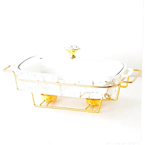 WCCCW Ceramics Chafing Dish Buffet Set, Marble Finish Chafing Dish, Rectangular Chafers for Buffet/Weddings/Parties/Banquets/Catering Events,White,A