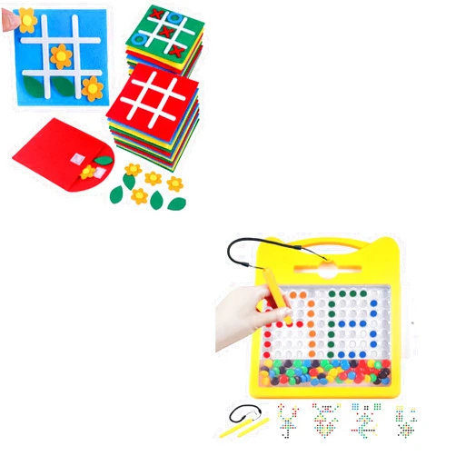SRENJU SINU 30 Pack Tic Tac Toe Mini Board Games Toys for Kids + Magnetic Drawing Board for Kids with Beads and Magnet Pen, Alphabet Numbers Color Preschool Learning Toys