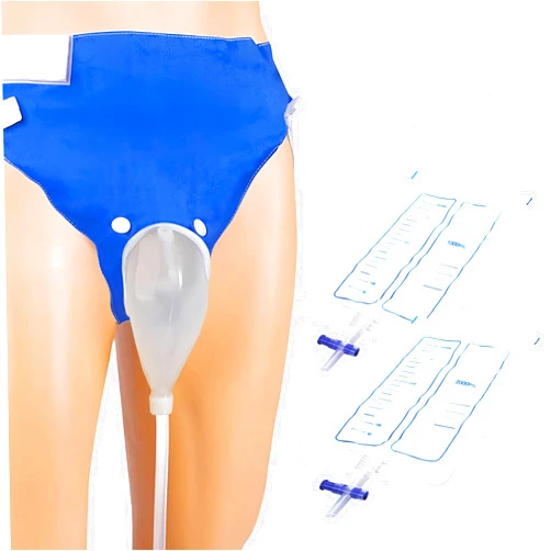 PIBEIBUK Urine Collection Bag Reusable Wearable Silicone Urine Drainage Device with 2 Bag Systems (Elderly Men, Blue)