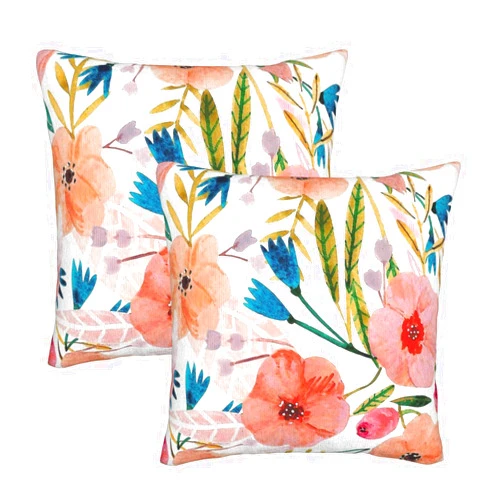 Kouga Summer Floral Dance Set of 2 Throw Pillow Cover Soft Velvet Square Case Home Decorative Living Room Cushion for Bed Couch Car 18''X18'', 18 x 18-Inch