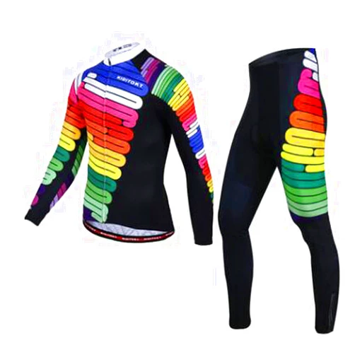 GJSYC Men's Long Sleeve Cycling Jersey Set Autumn Winter Thermal Fleece Sportswear Windproof Coat with 3D Gel Padded Pants Trousers for Outdoor Sportswear MTB Bike,Black,S