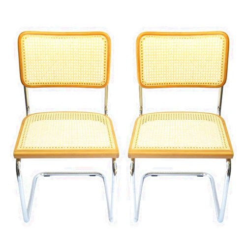 Furnish Theory Breuer Chair Company Marcel Breuer Cesca Mid-Century Modern Cantilever Side Chair w/Chrome Frame Cane Seat & Back (Made in Italy; Honey Oak; Set of 2)