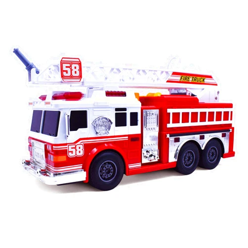 VEBO Fire Truck Motorized with Lights, Siren Sound, Working Water Pump and Rotating Rescue Ladder- Electric, Motorized, Big Fun Size 15