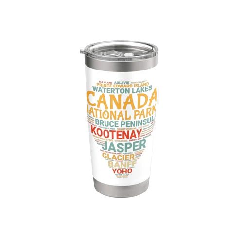 All Canadian NP Retro Vintage-Look Design Canada National Parks List Word Cloud Arrowhead Souvenir Stainless Steel Insulated Tumbler