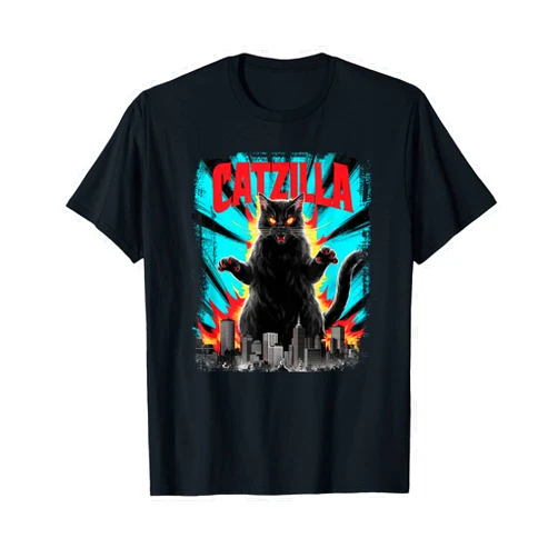Urban Feline Catzilla Designs Catzilla Funny Cat Graphic Japanese Cityscape T-Shirt