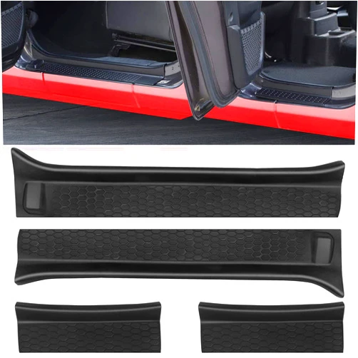 FlyOX Door Sill Guards Kit, Rubber Door Entry Guards for 2018-2021 Jeep Wrangler JL JLU 2020 2021 Gladiator JT 4-Door Accessories Parts, Door Sill Protector Full Coverage Replacement (Black)