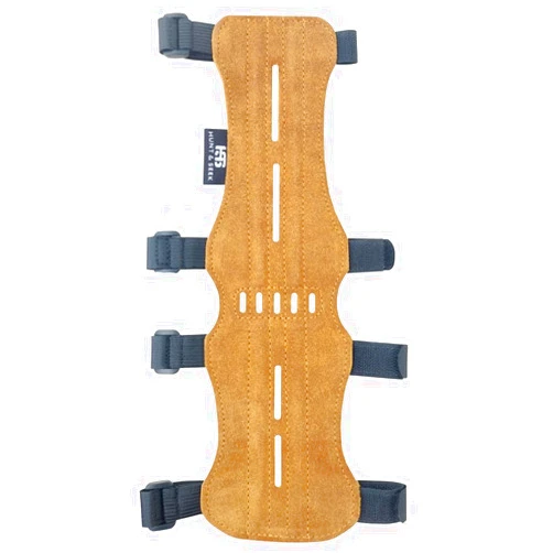 Hunt & Seek Suede Leather Archery Arm Guard 4 Hook-and-Loop Adjustable Straps Hunting Arm Guard Forearm Wrist Protector Archery Bracer Adult Unisex