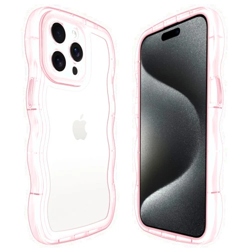 CAPERCASE Cute Kawaii Curly Clear Case for iPhone 15 Pro Max 6.7 inch (2023), Soft Silicone Wave Frame Shockproof Protective Phone Cover for Girls Women, Clear/Pink