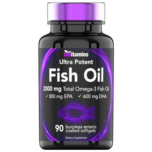 Tnvitamins Burpless Omega-3 Fish Oil: 2000mg x 90 Softgels | 1400mg Total Omega-3 Fatty Acids (800mg EPA & 600mg DHA) | Enteric Coated Burpless Ultra Potent Fish Oil | Supports Heart Health