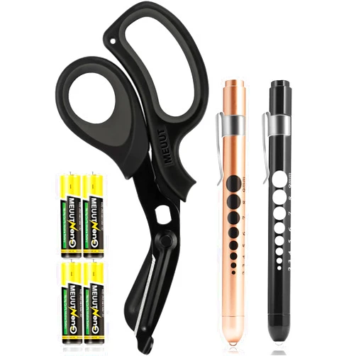 MEUUT 3 Pack Medical Scissors and penlights for Nurses with Four Batteries-One 8