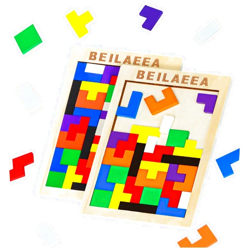 BEILAEEA Wooden Blocks Puzzle Brain Teasers Toy，Wooden Puzzle Tangram,Cube 3D Puzzle for Kids，Puzzles for Kids Ages 2-8, Montessori Kids Educational Puzzle Games Gift (2 Pcs)