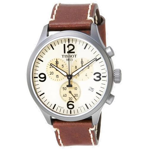 Tissot Mens Chrono XL 316L Stainless Steel case with Grey PVD Coating Quartz Watch, Brown, Leather, 22 (T1166173626700)