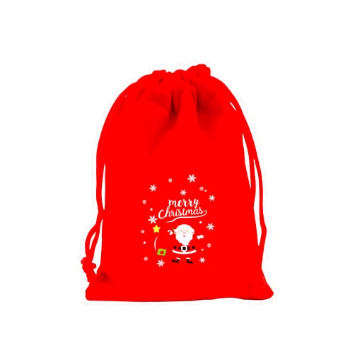 SUMILUOCHEN Red Christmas Drawstring Bag, Reusable Small Christmas Wrapping Bag for Xmas Presents Xmas Velvet Present Storage Bag Christmas Party Favor Bag 7.8x11.8inch (Style 5)