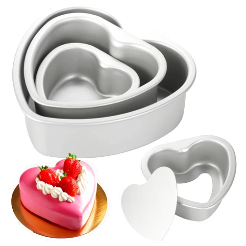 Youeon 3 Pcs Aluminum Heart Shaped Cake Pans with Removable Bottom, 4/6/8/ Inch Nonstick Heart Cake Pan Baking Molds, Cheesecake Pan Chiffon Cake Molds for Birthday, Party