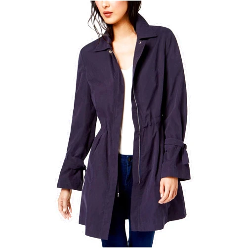 Maison Jules Womens Tie Sleeve Trench Coat, Blue, Small