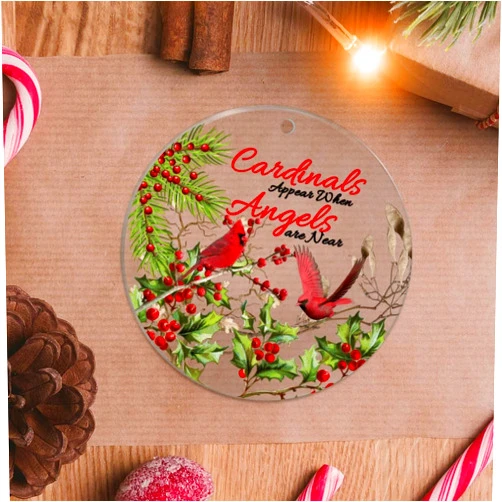 DOREENABE Red Bird Appear When Angel are Near Acrylic Ornament Memorial Gift for Loss of Loved One Holiday Present Personalized Christmas Ornaments Gifts for Friends Coworkers Employees Family