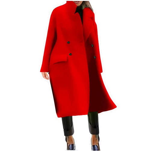 Generic Winter Overcoat Pea Coats Women Button Long Outerwear Warm Wool Blend Lapel Trench Coat Chic Long Overcoat