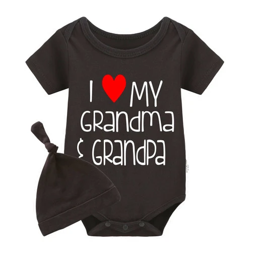 YSCULBUTOL Baby Twins Bodysuit I Love My Grandma and Grandpa Funny Baby Romper Baby Girl Clothes Set