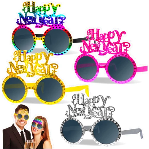 TURNMEON 12 Pairs Happy New Year Eyeglasses New Years Eve Party Supplies 2025, Glitter Round Shaped Glasses New Years Eyewear Funny Sunglasses for New Year Celebration Photo Props Party Favors