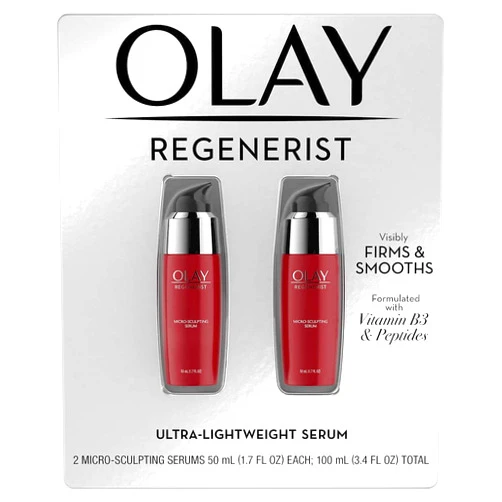 Olay Regenerist Micro-Sculpting Serum, 2-Pack, Ultra-Lightweight Anti-Aging Moisturizer, 100ml (3.4 FL OZ) Total