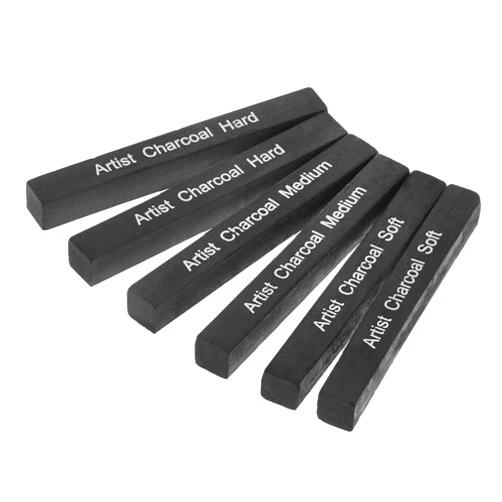Clobeau Artist Compressed Charcoal Sticks for Sketching, Drawing, Shading, Soft, Medium, Hard, Art Supplies Sketch Kits Tools, 6-Piece Boxed