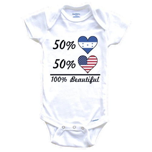 Really Awesome Shirts 50% Honduran 50% American 100% Beautiful Honduras Flag Heart One Piece Baby Bodysuit