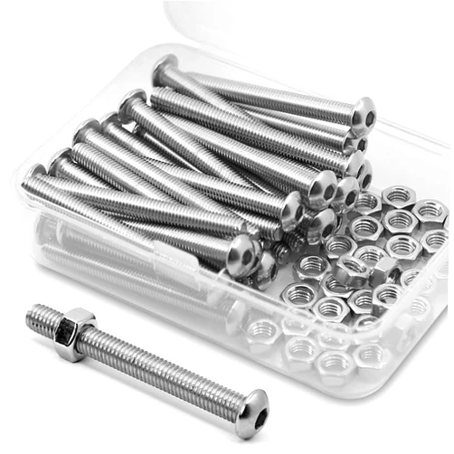 WUNMEI (30 Sets) M5-0.8 x 50mm Socket Head Cap Screws and Nuts Set 304 Stainless Steel 18-8 Button Head Bolts