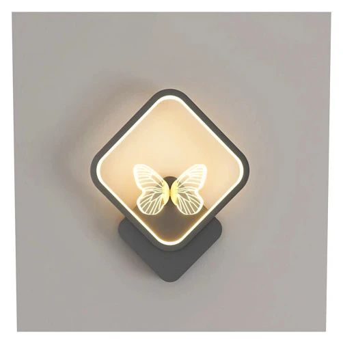 ALDEPO Wall Lamp Light LED Wall Sconce Butterfly Square Wall Lamp, 15W Modern Living Room Decor Wall Light, Indoor Headboard Sconces Modern Wall Mounted Lamps for Bedroom Bedside Hallway ( Color : Black-6000