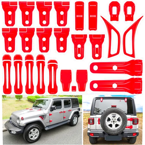 E-cowlboy 26PCS Full Set Exterior Decoration Trim Kit for Jeep Wrangler JL JLU 2018-2023 Door Hinge Handle Engine Hood Hinge Hood Latch Wheel Eyebrow Side Air Outlet Rear Tailgate Window Hinge Cover (Red)