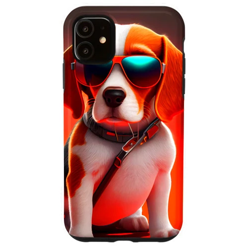 Funny and Cute Dog Lover Unique Digital Art iPhone 11 Cute Adorable Beagle Puppy with Sunglasses Comic Digital Art Case