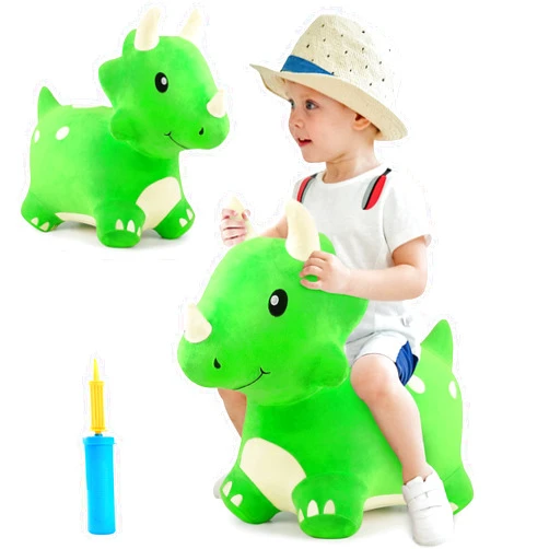 iPlay, iLearn Bouncy Pals Dinosaur Hopper Toy 2 Year Old Boy, Toddler Plush Bounce Animals, Ride on Bouncing Triceratops for Kids, Outdoor Hopping Horse Bouncer, Cool Birthday Gifts 3 4 5 6 Yr Girls