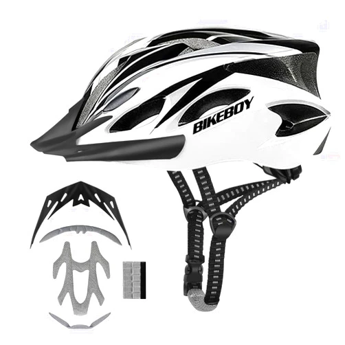 BIKEBOY Adult Bike Helmet with Light, Bicycle Cycling Helmet with Rear Light for Adjustable Size with Sun Visor Mountain Road Bicycle Cycling Helmet for Adults Men/Women