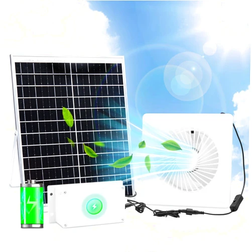 Chtoocy Solar Powered Fan Pro w 6000mAh Battery Run Day/Night, 9.8“ Solar Exhaust Fan+ 20W Solar Fan for Greenhouse Air Cooling Circulation with 16Ft On/Off Cable, Intake for Shed, Chicken Coop