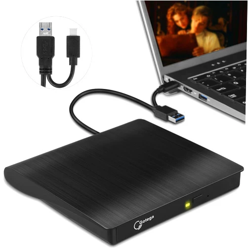 Gotega External DVD Drive USB 3.0 TYPE C USB C Portable CD/DVD +/-RW Disk Drive External DVD Player for Laptop CD/DVD ROM Burner Reader Compatible with Desktop PC Windows Linux OS Apple Mac