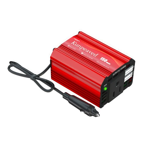 KUNPEAVED 150W Power Inverter DC 12V to 110V Car Charger Converter with Dual USB Ports and AC Outlets for Air Compressor Laptops, Road Trip Accessories (Red)