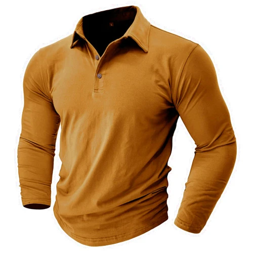 Generic Mens Business Casual Polo Shirts Long Sleeve Collared Button Up Shirt Fitted Cotton Soft Solid Lightweight Golf Shirt