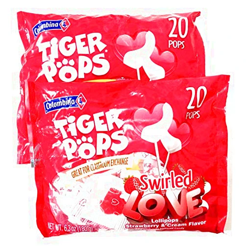 Colombina Swirled Love Heart Shaped Tiger Pops - 2 Bags