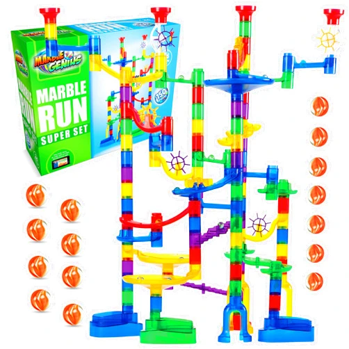 Marble Genius Marble Run - 150 Complete Pieces Maze Track Easter Toys for Adults, Teens, Toddlers & Kids Aged 4-8 Years Old, (85 Translucent Marbulous Pieces + 65 Glass-Marble Set), Super Set
