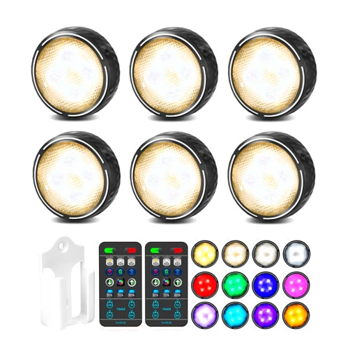 TECOMLIGHT LED Puck Lights with Remote Control, Battery Operated Wireless Closet Light, Under Cabinet Lighting Stick on Tap Push Lights, Color Changing Under Counter Light for Kitchen, 6 Pack - Black