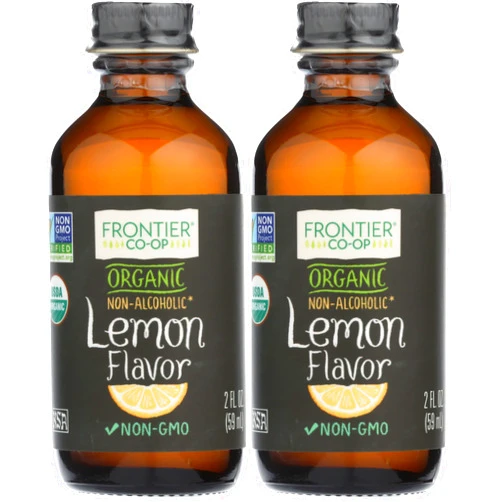 Frontier Co-op Organic Lemon Flavor, 2 Ounce Glass Jar, Tart Citrus Flavor for Desserts, Smoothies, Tea, and More (Pack of 2)