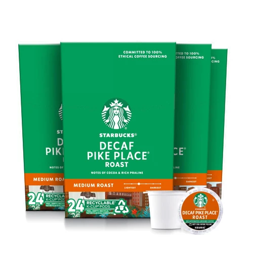 Starbucks K-Cup Coffee Pods, Medium Roast Coffee, Decaf Pike Place Roast, 100% Arabica, 4 boxes (96 pods total)