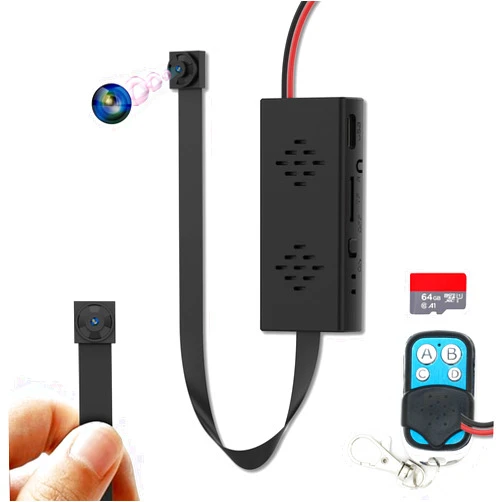 QAOLZCC Full 4K HD Mini Hidden Camera, DIY Module Tiny Spy Wireless Remote Control Small Nanny Cam with Free 64G SD Card, Smart Home Surveillance Equipment for Security(No Need Wi-Fi)