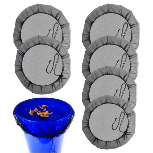 TEXIJUSO 6Pcs 37.4inch Mesh Cover for Rain Barrel with Elastic Drawstring, Water Collection Buckets Tank Netting Screen for Keep Fallen Leaves, Debris and Mosquitoes for Outdoor Garden Eaves (Black)